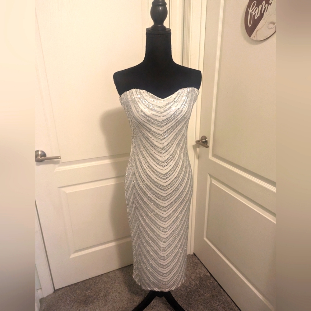 White Sequin Evening Dress